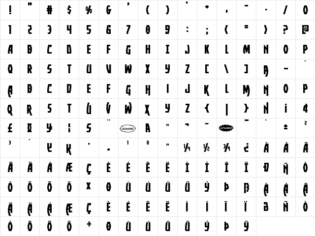 Yankee Clipper Expanded Expanded  glyph index