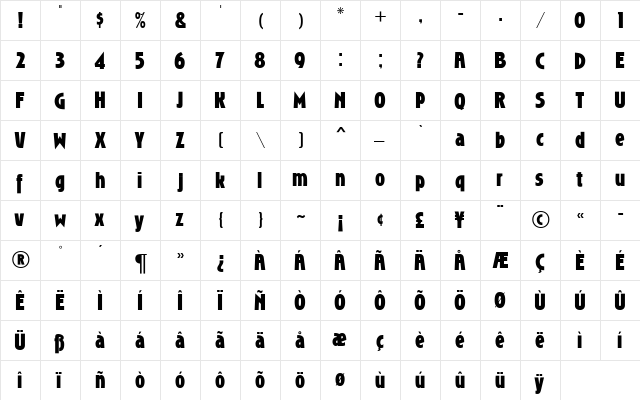 Roslyn MN Bold  glyph index