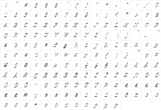 FZ DIGITAL 1 HOLLOW ITALIC Normal  glyph index