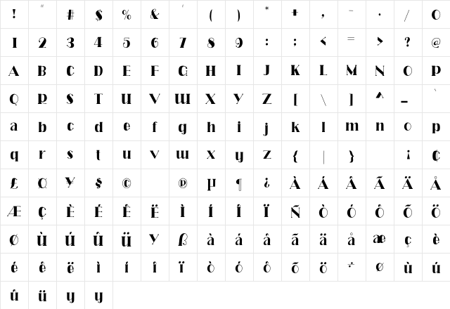 ROLLINA Regular  glyph index