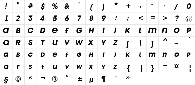 a_AvanteTitlerCpsLC BoldItalic  glyph index