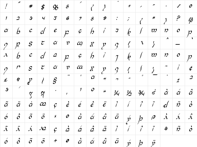 Half-Elven Condensed Italic Condensed Italic  glyph index