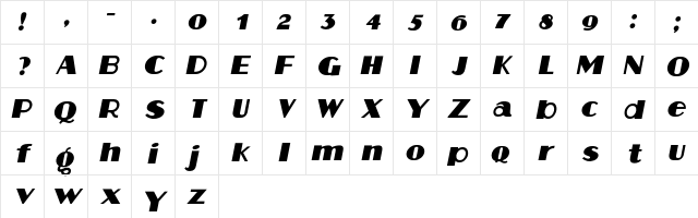 Aafia Italic  glyph index