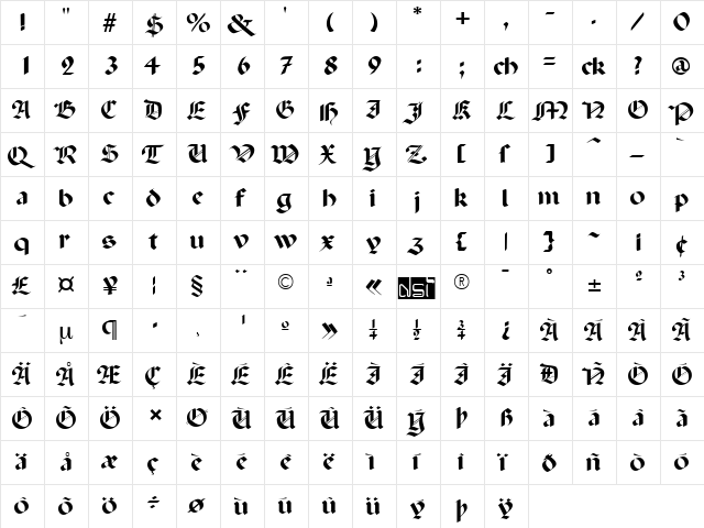 Paganini-SemiBold Regular  glyph index