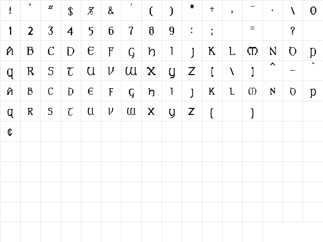 Jealous 4 Regular  glyph index