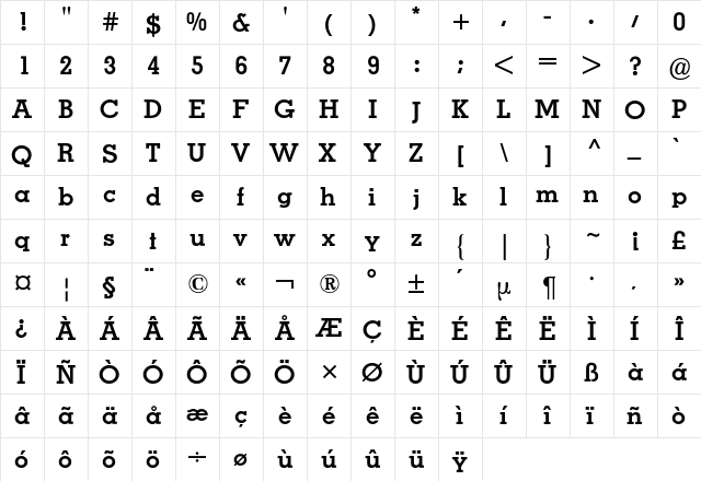 Memphis BQ Regular  glyph index