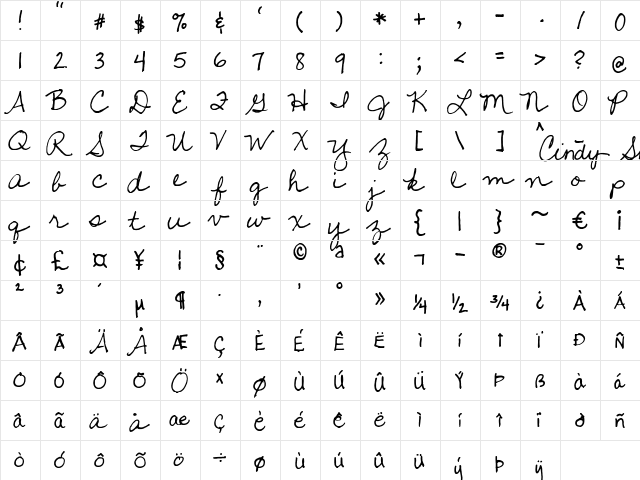 FG Betty Regular  glyph index