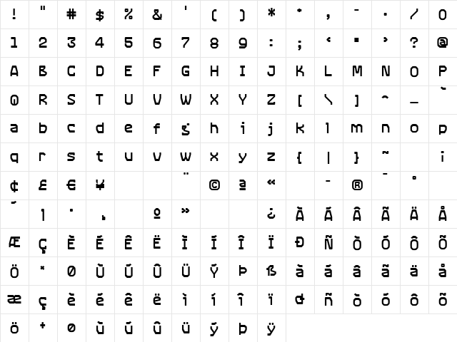 RangeBold Regular  glyph index