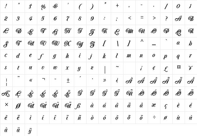 Oberon Std Regular  glyph index