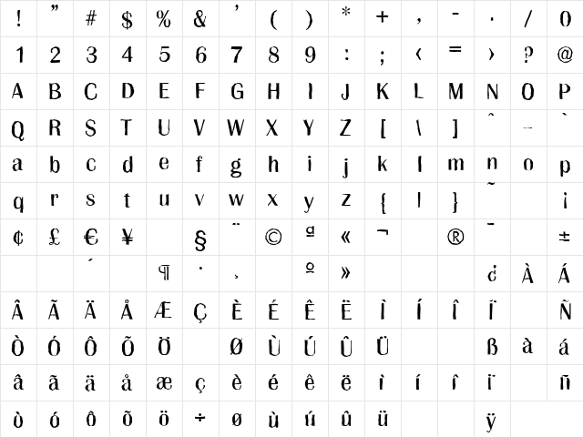 GrenobleAntique Regular  glyph index