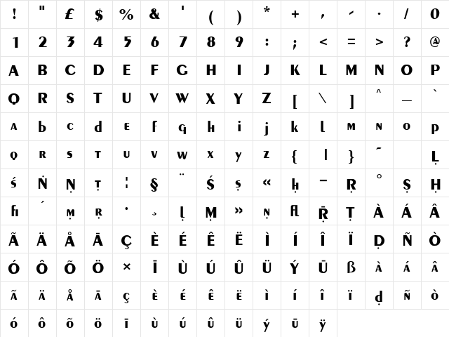Skt Monterez Bold  glyph index