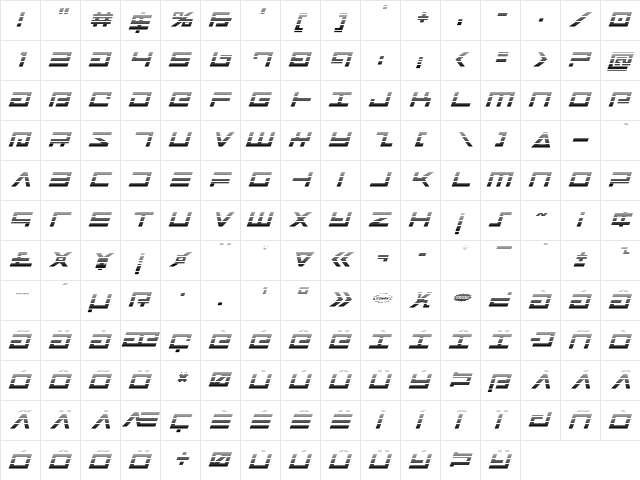 Avenger Gradient Italic Italic  glyph index