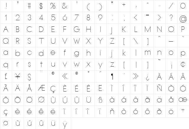 OLRoundGothic Regular  glyph index