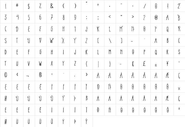 Stickman Rough Fancy Regular  glyph index