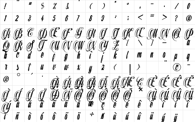 The Parthenon Regular  glyph index