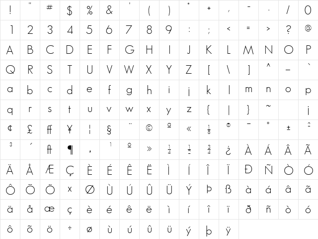 Bougan SSi Regular  glyph index