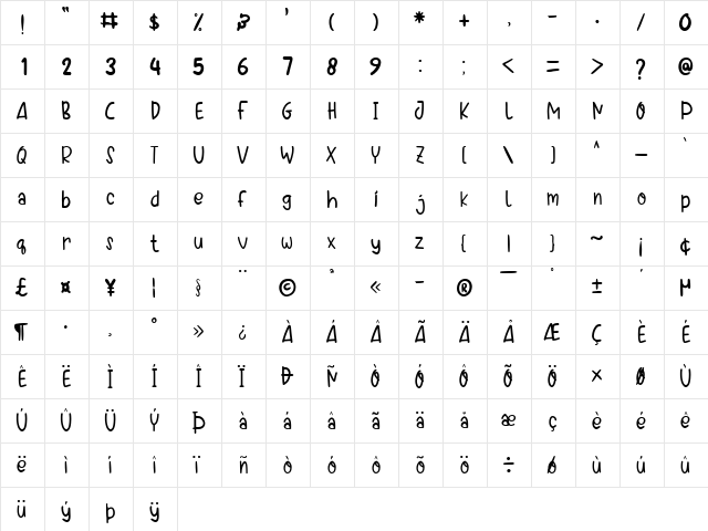 White Jasmine Regular  glyph index