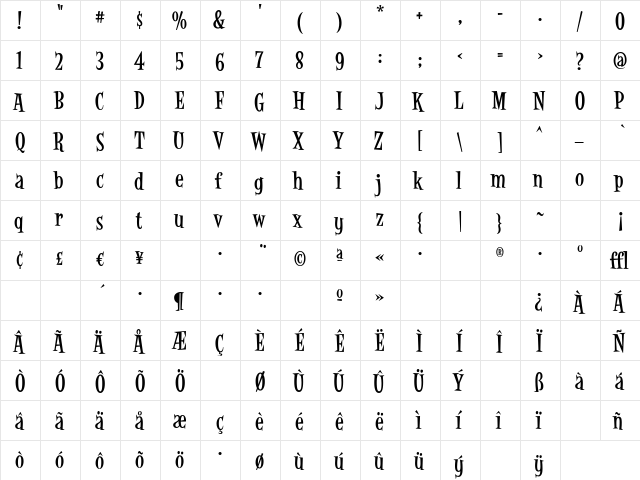 Latino Rumba  glyph index