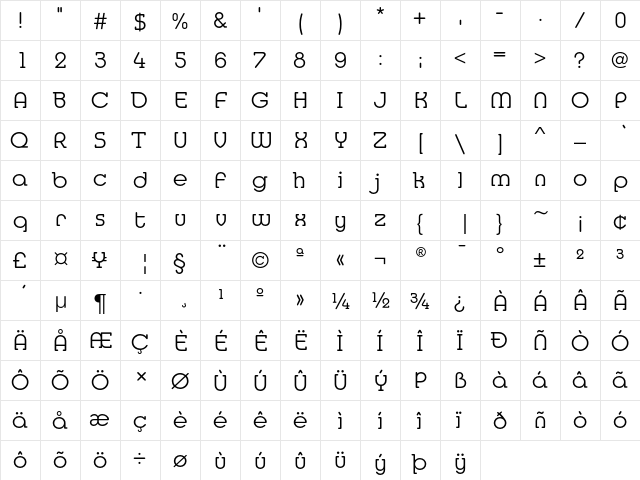 MediaSerifEF Light  glyph index