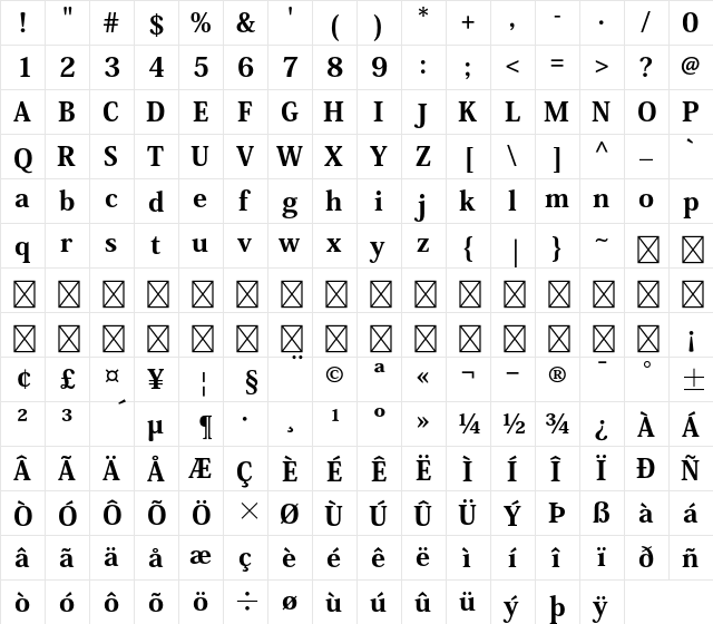 Kozuka Mincho Std H  glyph index