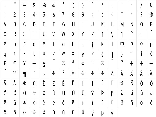 InterstatePlus Light Cond  glyph index