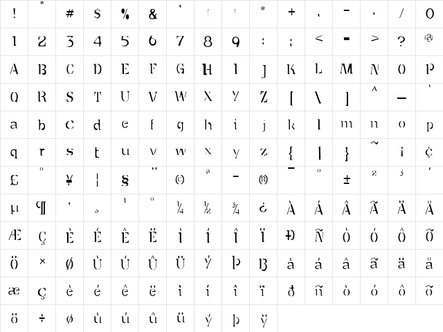 Dumpster Medium  glyph index