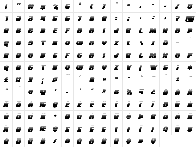 Elephant Gun Halftone Italic Regular  glyph index