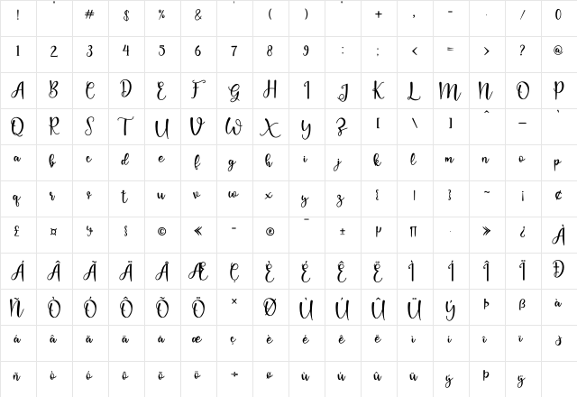 calya Regular  glyph index