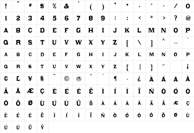 Daisy Regular Regular  glyph index