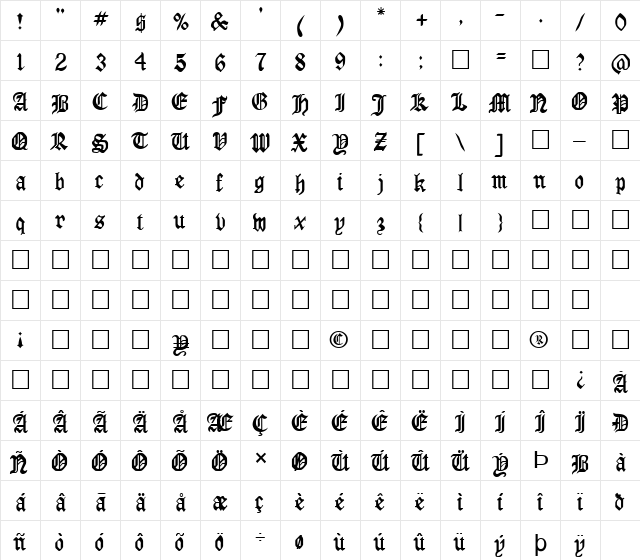 FZ GOTHIC 4 Normal  glyph index