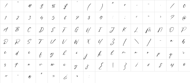 Winter Sunrise Regular  glyph index