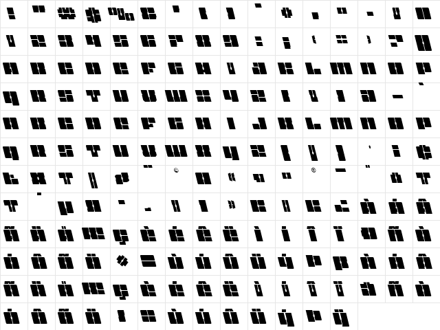 Star Nursery Leftalic Italic  glyph index