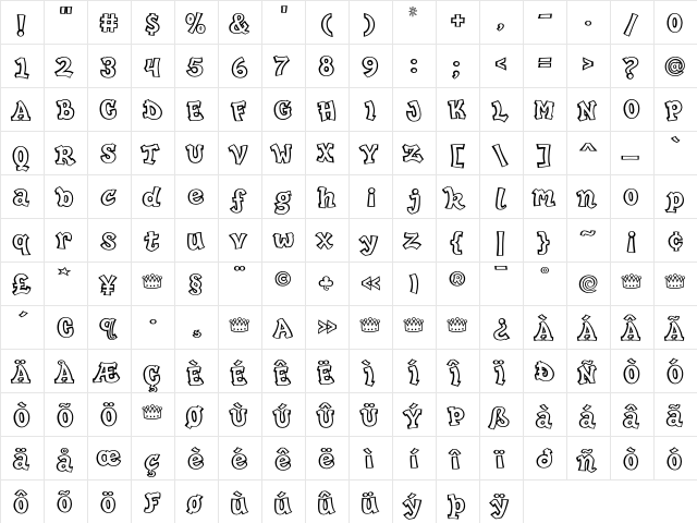 HipHop Inline  glyph index
