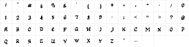 Kansas City Gothic Caps  glyph index