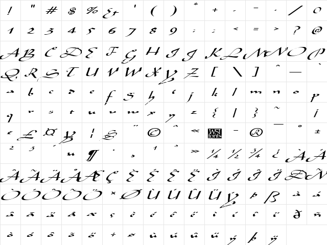 AladdinExpanded Italic  glyph index