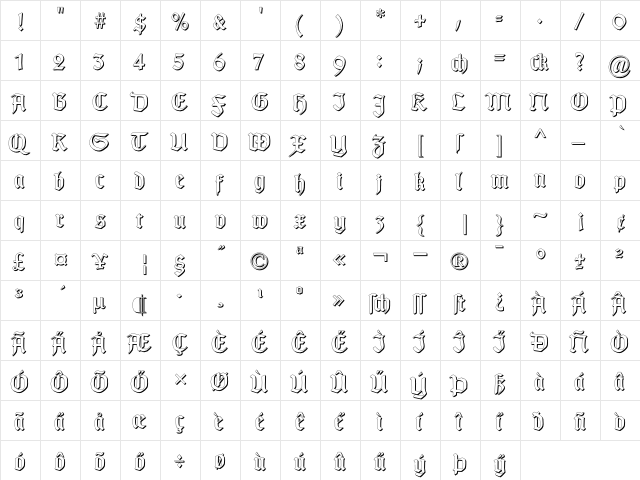 TypographerGotisch Schatten Regular  glyph index