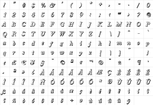 DonBeckerShadow BoldItalic  glyph index
