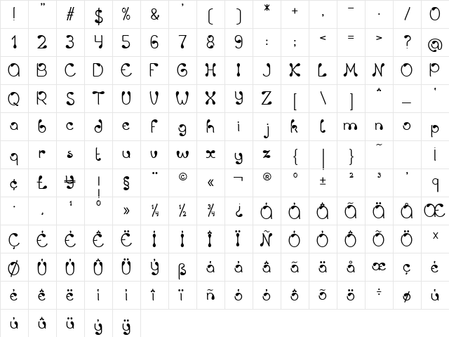 Virgule Med Regular  glyph index