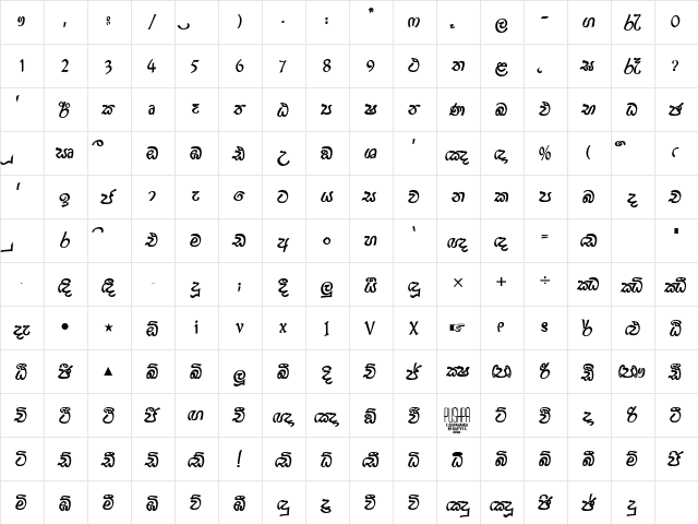 FMDerana x  glyph index
