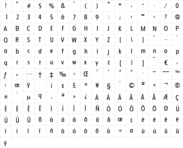 Florida-Regular Regular  glyph index