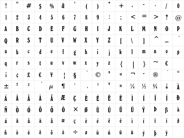Windsor El BT Regular  glyph index