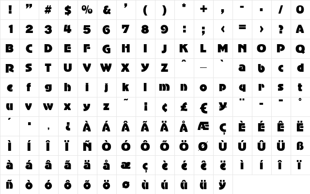 GinaBecker Regular  glyph index