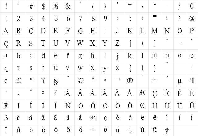 Casad-Serial-Light Regular  glyph index