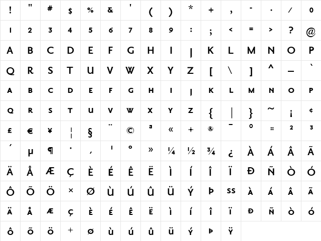 Priori Sans Bold  glyph index