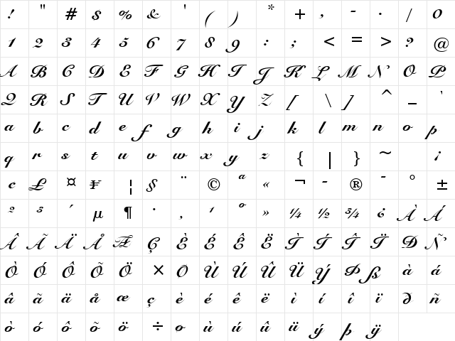 Snell Blk BT Black  glyph index