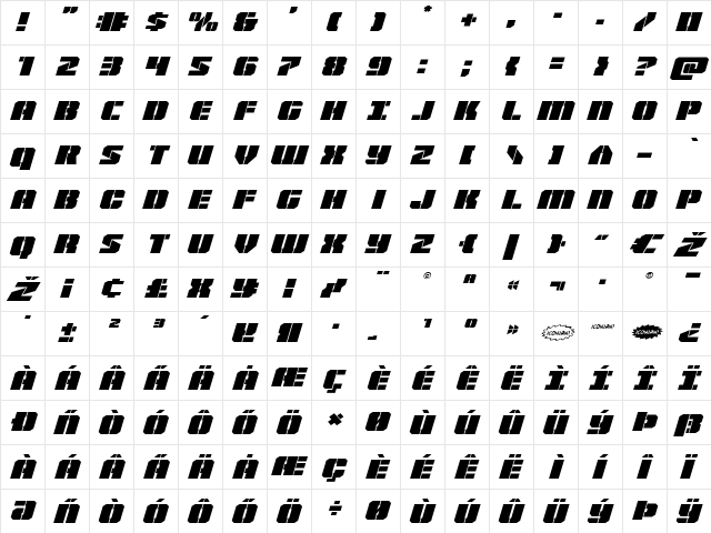 Warp Thruster Expanded Italic Expanded Italic  glyph index