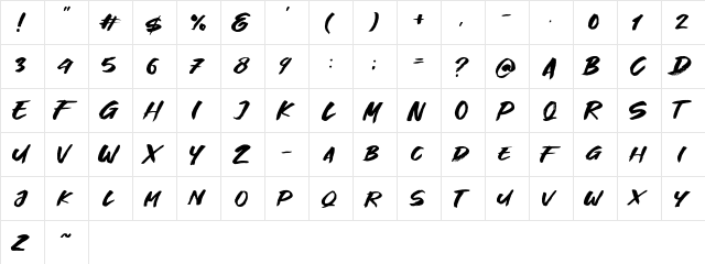 Great Fighter Regular  glyph index