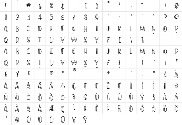 RWA Friendish Regular  glyph index