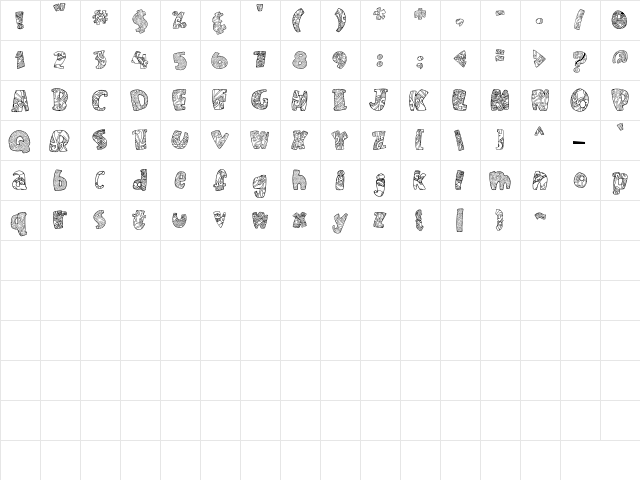 LDJ Maori Regular  glyph index