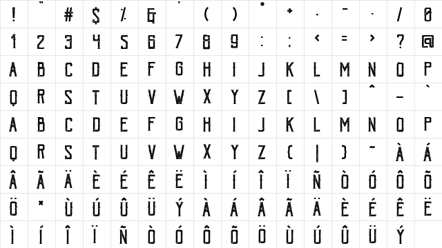 Bohem Vintage Regular  glyph index